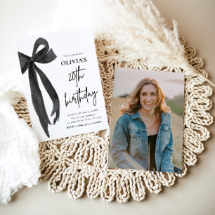 Invitation Elégante aquarelle Black Bow 20e fête d'anniversai