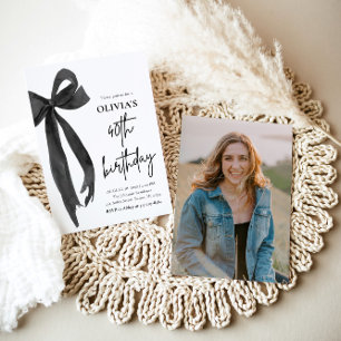 Invitation Elégante aquarelle Black Bow 40e fête d'anniversai
