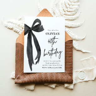 Invitation Elégante aquarelle Black Bow 40e fête d'anniversai