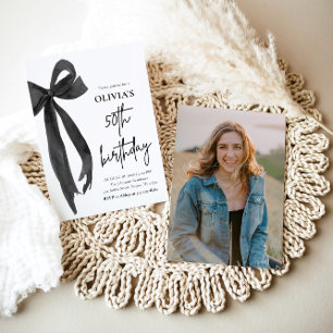 Invitation Elégante aquarelle Black Bow 50e fête d'anniversai