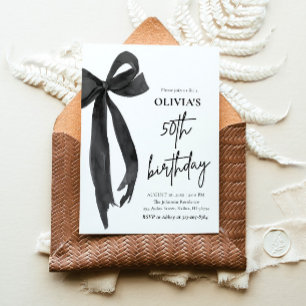 Invitation Elégante aquarelle Black Bow 50e fête d'anniversai