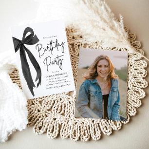 Invitation Elégante aquarelle Black Bow fête d'anniversaire
