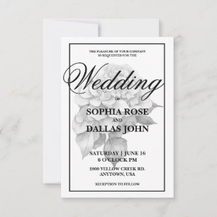 Invitation Elégante aquarelle blanche gris noir floral