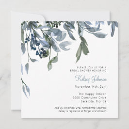 Invitation Elégante aquarelle bleu Dusty Fête des mariées flo