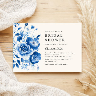 Invitation Elégante aquarelle bleu Fête des mariées florale