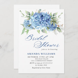 Invitation Elégante aquarelle bleu Hydrangea FÊTE DES MARIÉES