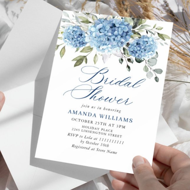 Invitation Elégante aquarelle bleu Hydrangea FÊTE DES MARIÉES (Créateur téléchargé)