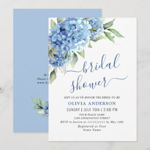 Invitation Elégante aquarelle bleu Hydrangea FÊTE DES MARIÉES