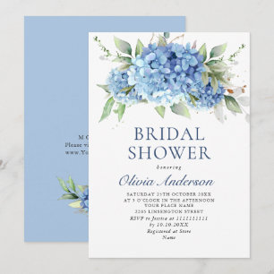 Invitation Elégante aquarelle bleu Hydrangea FÊTE DES MARIÉES