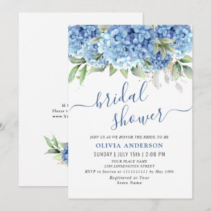 Invitation Elégante aquarelle bleu Hydrangea FÊTE DES MARIÉES