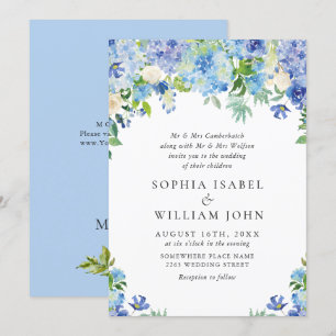 Invitation Elégante aquarelle bleu Hydrangea Mariage floral