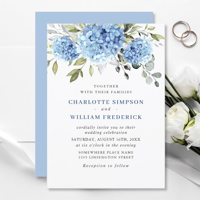 Invitation Elégante aquarelle bleu Hydrangea Mariage floral (Créateur téléchargé)