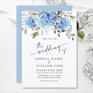 Invitation Elégante aquarelle bleu Hydrangea Mariage floral