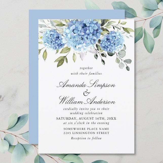 Invitation Elégante aquarelle bleu Hydrangea Mariage floral (Créateur téléchargé)