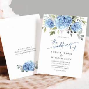 Invitation Elégante aquarelle bleu Hydrangea Mariage floral