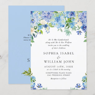 Invitation Elégante aquarelle bleu Hydrangea Mariage floral