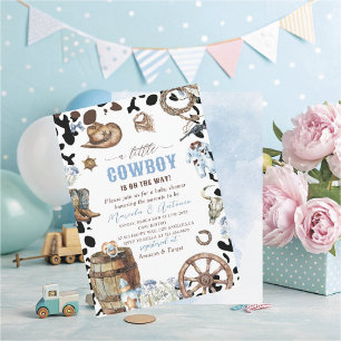 Invitation Elégante aquarelle bleu petit Baby shower Cowboy