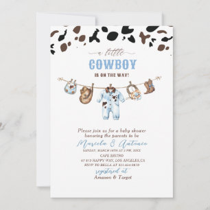 Invitation Elégante aquarelle bleu petit Baby shower Cowboy