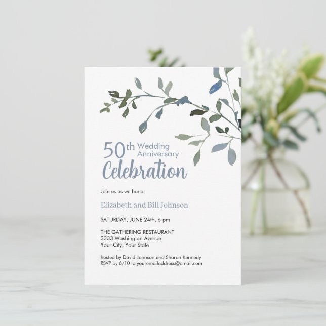 Invitation Elégante aquarelle bleue 25e anniversaire de Maria (Debout devant)