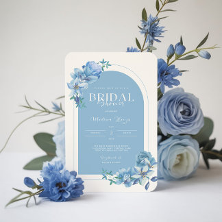 Invitation Elégante aquarelle bleue Fête des mariées florale