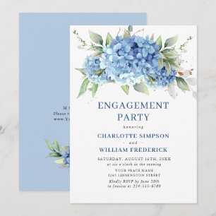 Invitation Elégante aquarelle Blue Hydrangea ENGAGEMENT PARTI