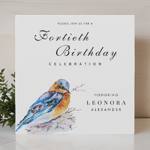 Invitation Elégante aquarelle Bluebird Jalon Anniversaire