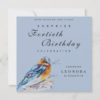 Invitation Elégante aquarelle Bluebird Surprise Anniversaire