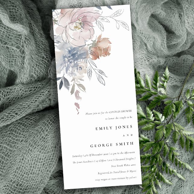 Invitation Elégante Aquarelle Blush Couples Floraux Douche (Créateur téléchargé)