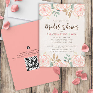 Invitation Elégante aquarelle Blush Floral Foliage QR Code