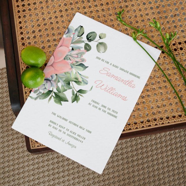 Invitation Élégante aquarelle botanique de succulente verte p (Créateur téléchargé)