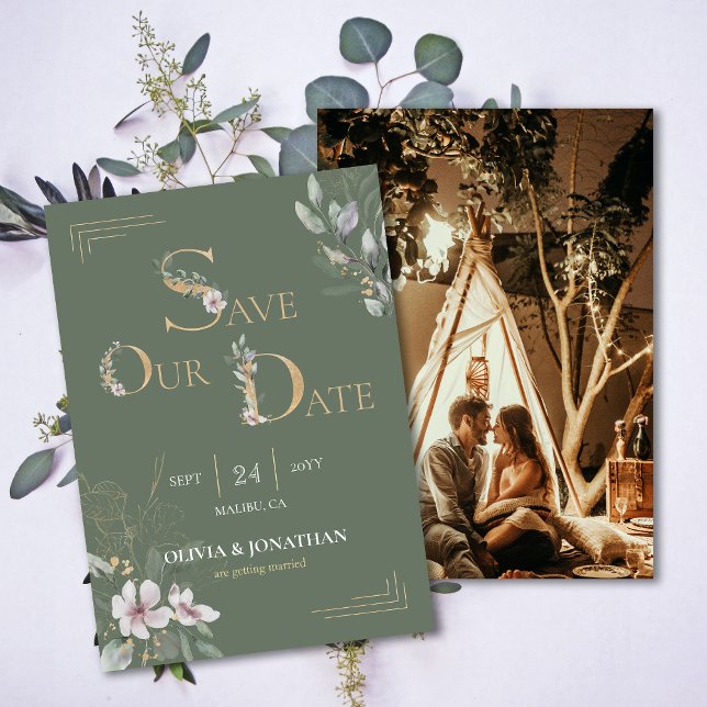 Invitation Elégante aquarelle botanique florale Enregistrer l (Elegant Botanical Watercolor Floral Save the Dates Invitation)