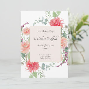 Invitation Elégante aquarelle Bouquet floral Anniversaire