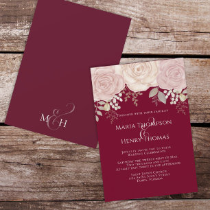 Invitation Elégante Aquarelle Bourgogne Floral Blush Rose or