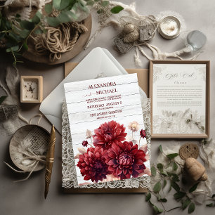 Invitation Elégante aquarelle Burgundy Dahlia Mariage