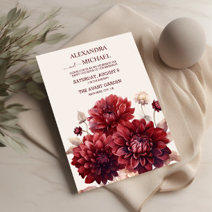 Invitation Elégante aquarelle Burgundy Dahlia Mariage