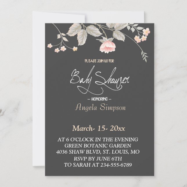 Invitation Elégante aquarelle chic Baby shower floral (Devant)