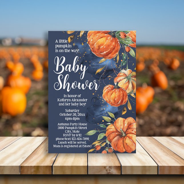 Invitation Elégante aquarelle Citrouille Automne Baby shower  (pumpkin baby shower invitation)