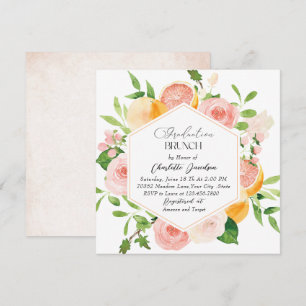 Invitation Elégante aquarelle Citrus rose Fleurs Graduation