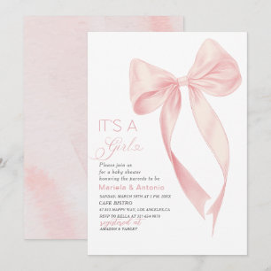 Invitation Elégante Aquarelle Coquette Rose Bow Girl Baby Sh