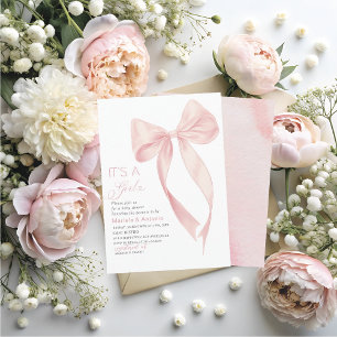 Invitation Elégante Aquarelle Coquette Rose Bow Girl Baby Sh