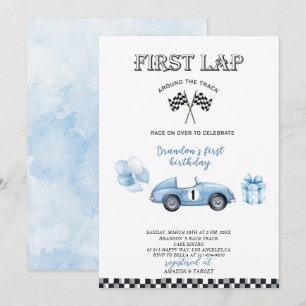 Invitation Elégante aquarelle course voiture première fête d'