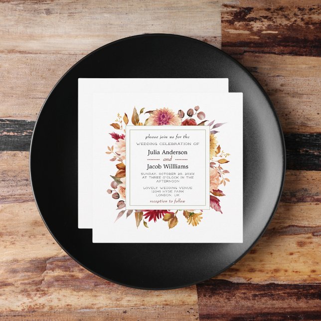Invitation Elégante aquarelle d'automne Mariage Floral (Elegant Autumn Watercolor Floral Wedding Party Supplies)