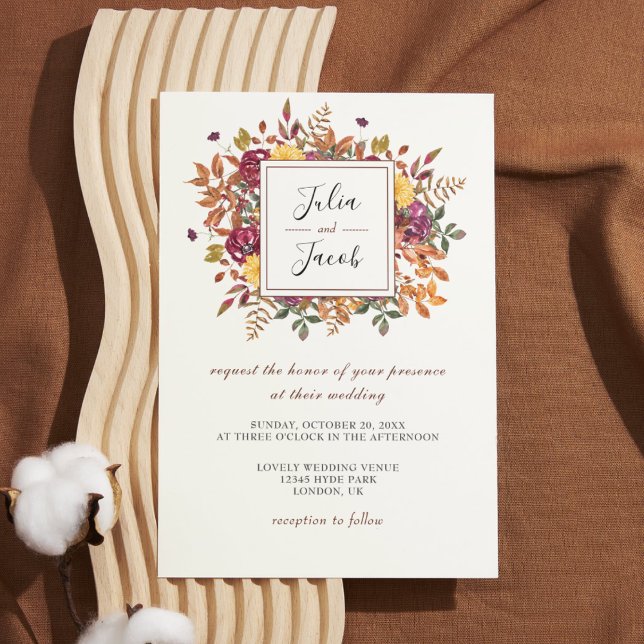 Invitation Elégante aquarelle d'automne Mariage Floral (Elegant Autumn Watercolor Floral Wedding Party Supplies)