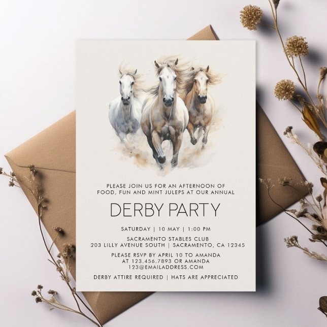 Invitation Elégante aquarelle Derby Party Horse Racing (Créateur téléchargé)
