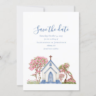 Invitation Elégante aquarelle église mariage Enregistrer la d