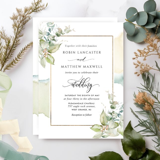 Invitation Elégante aquarelle et verdure Eucalyptus Mariage (Créateur téléchargé)