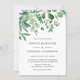 Invitation Elégante aquarelle Eucalyptus Mariage vert