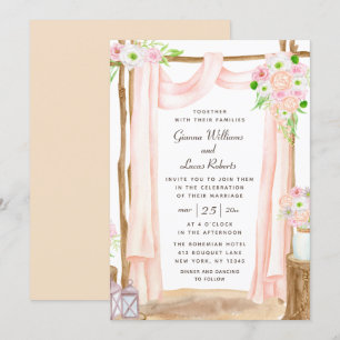 Invitation Elégante aquarelle extérieure rose Mariage floral