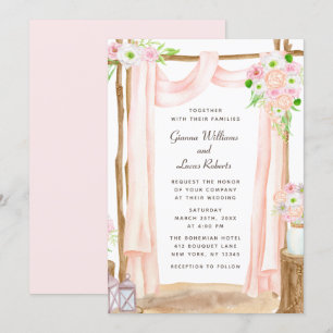 Invitation Elégante aquarelle extérieure rose Mariage floral