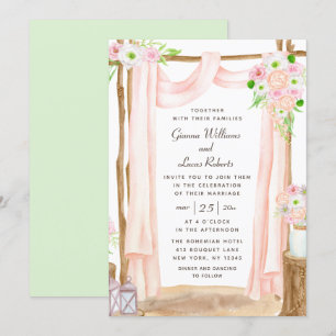 Invitation Elégante aquarelle extérieure rose Mariage floral